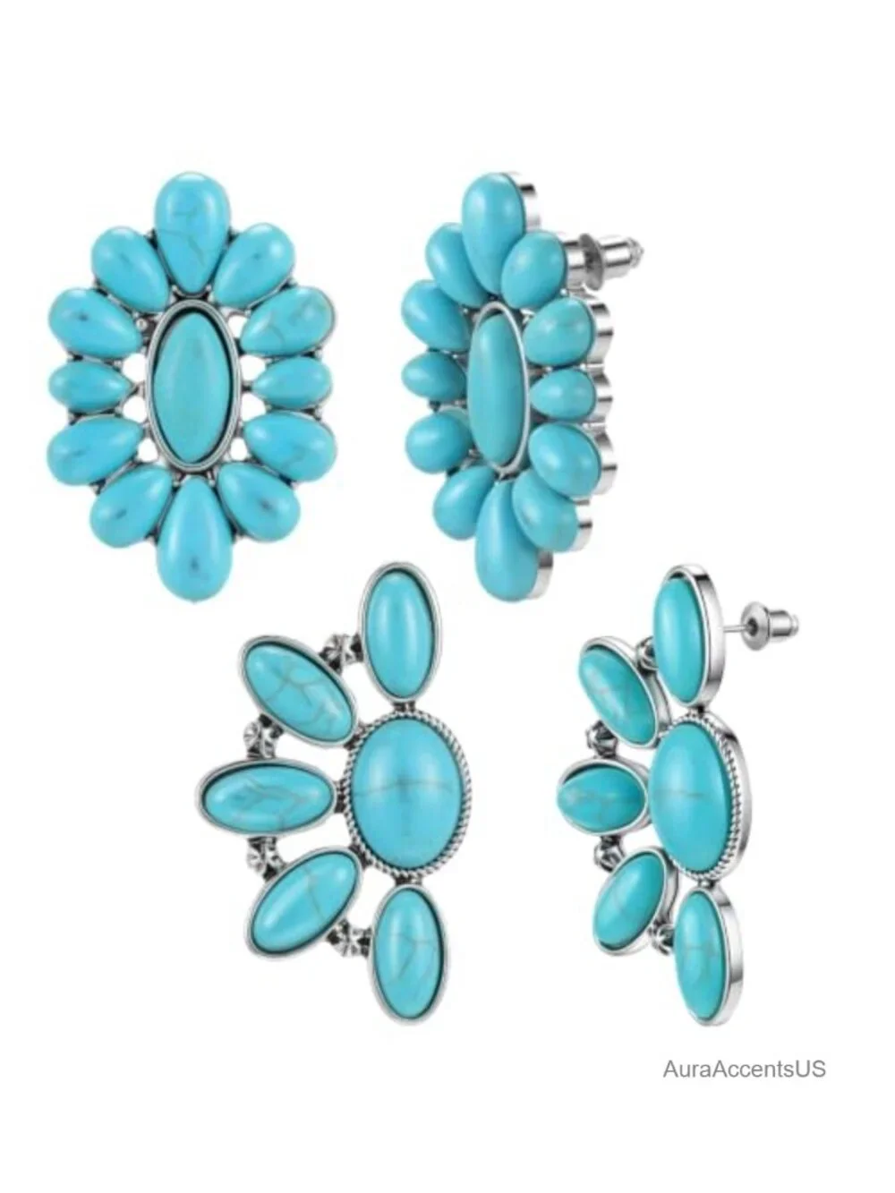 2 Pairs Western Turquoise Earrings for Women Cowgirl
